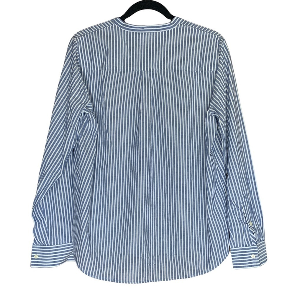 J. Crew Striped Lace-Up‎ Long Sleeve Blouse Blue White Casual Linen Blend Sz M - Picture 3 of 6